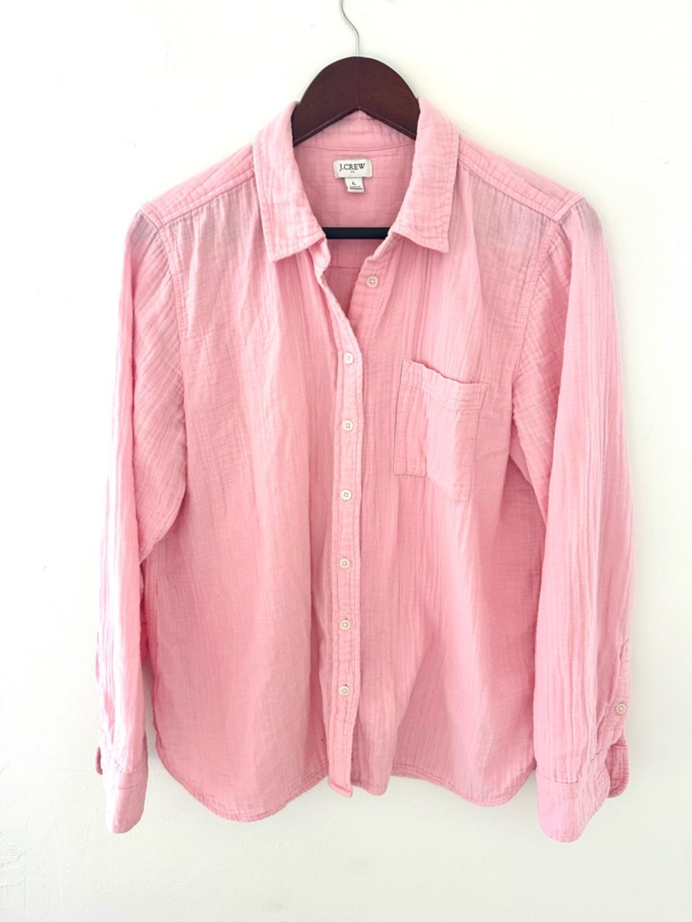 J. Crew Women’s Pink Button-Up Blouse, Size Large